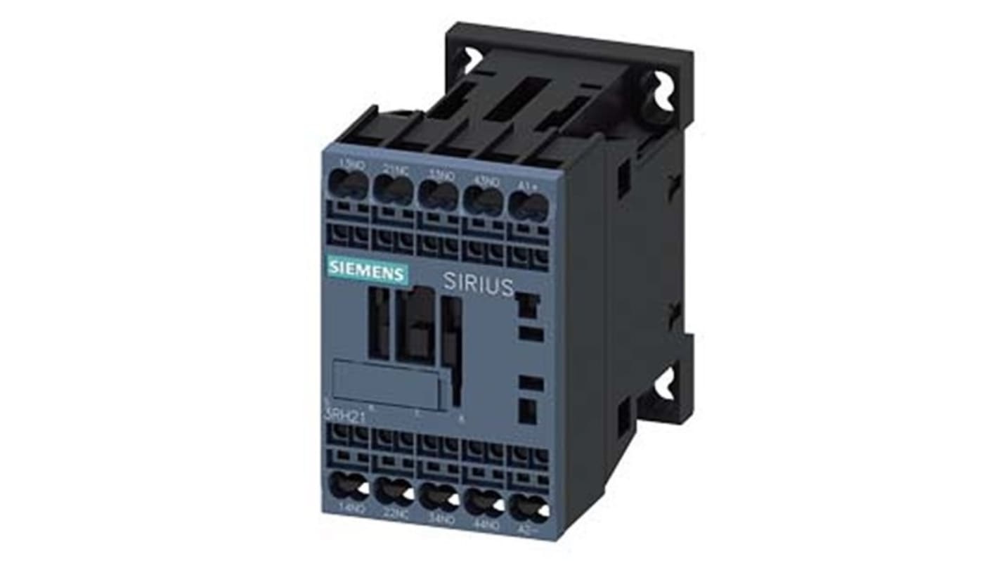 Relè contattore Siemens, serie 3RH2, 4 poli, 3 NA + 1 NC, 10 A, bobina 24 V c.c.