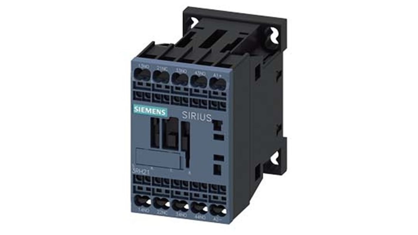 Relè contattore Siemens, serie 3RH2, 4 poli, 3 NA + 1 NC, 10 A, bobina 24 V c.c.