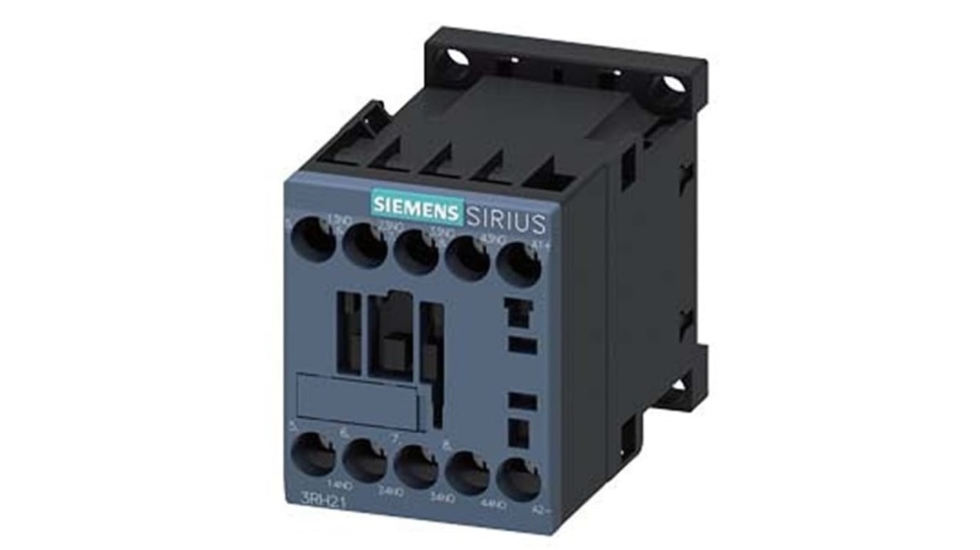 Relè contattore Siemens, serie 3RH2, 4 poli, 4NO, 10 A, bobina 24 V c.c.