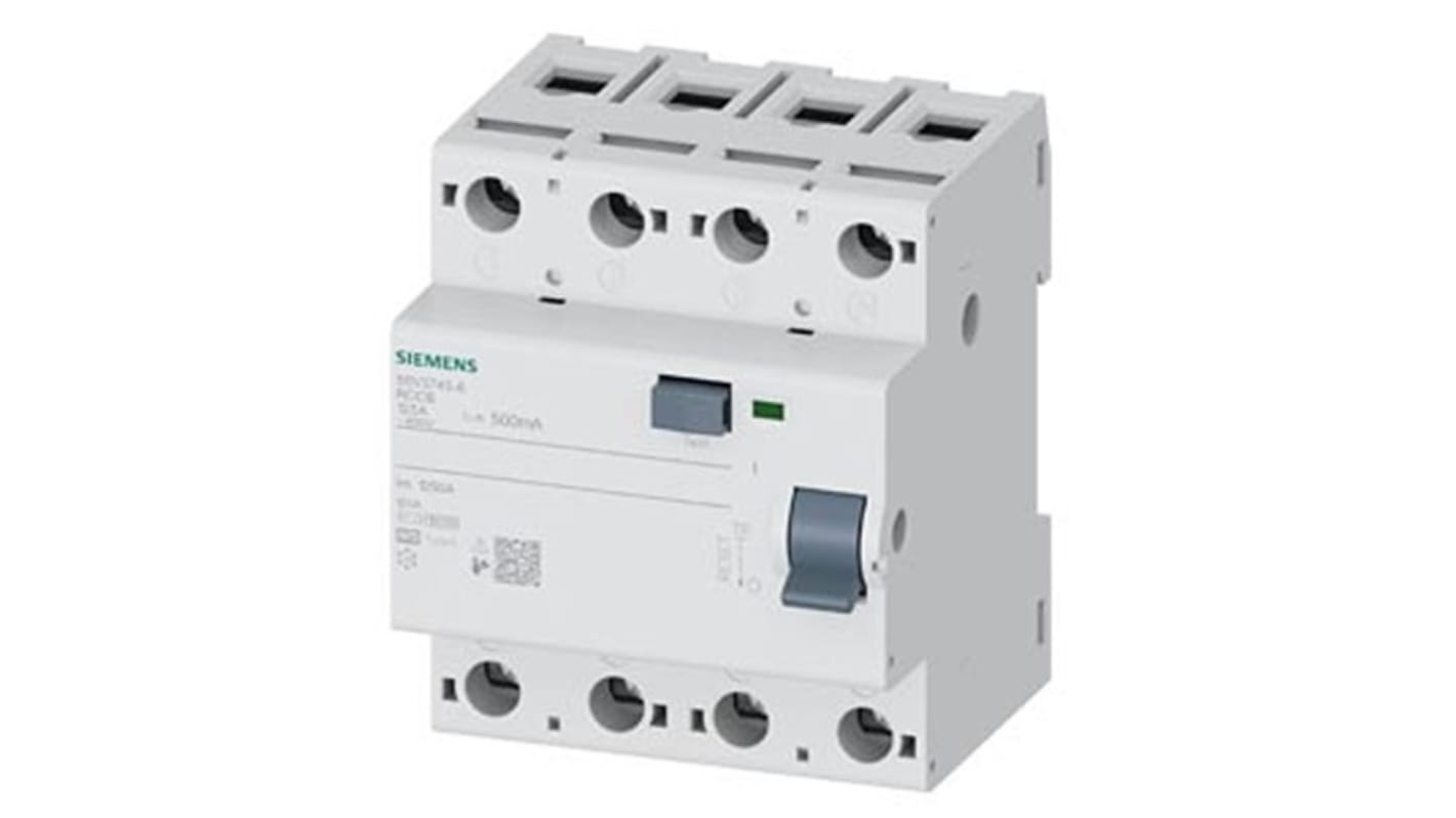 RCCB Siemens, 125A Tipo A, 4 Polos, 500mA SENTRON 400V