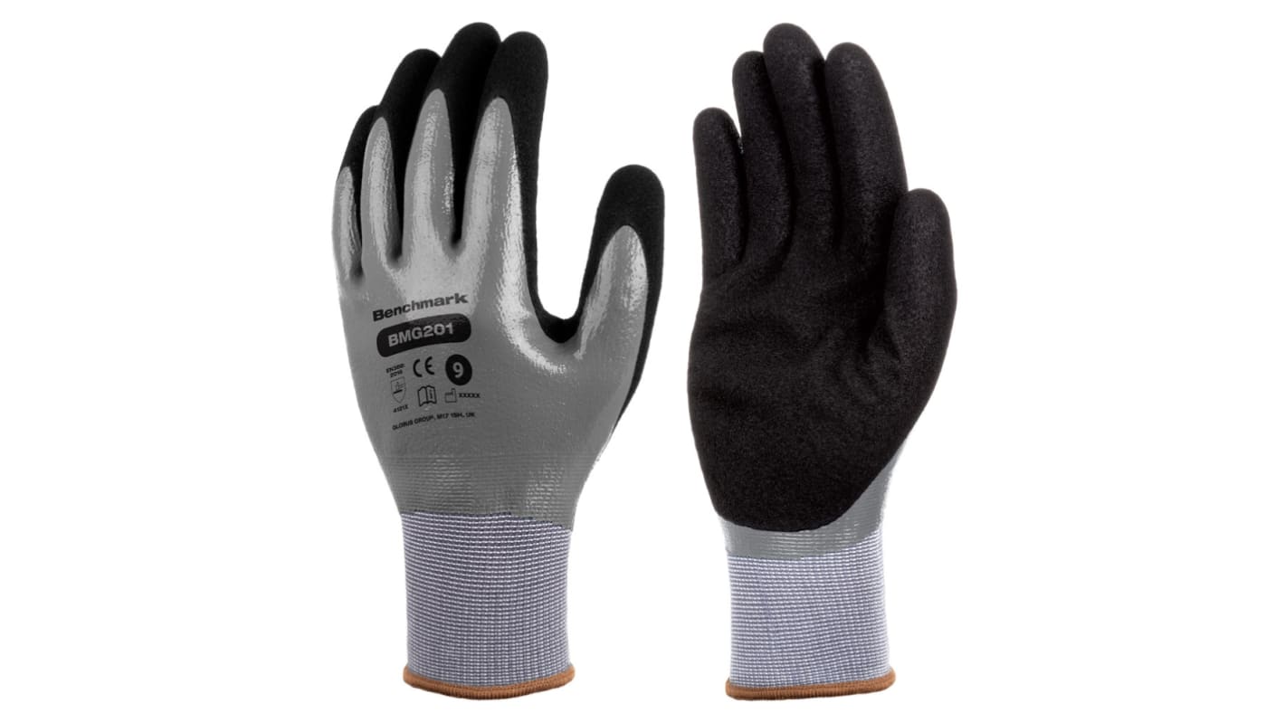 Skytec Elements BMG201 Black/Grey Nitrile, Polyester Abrasion Resistant Work Gloves, Size 11, Nitrile Coating