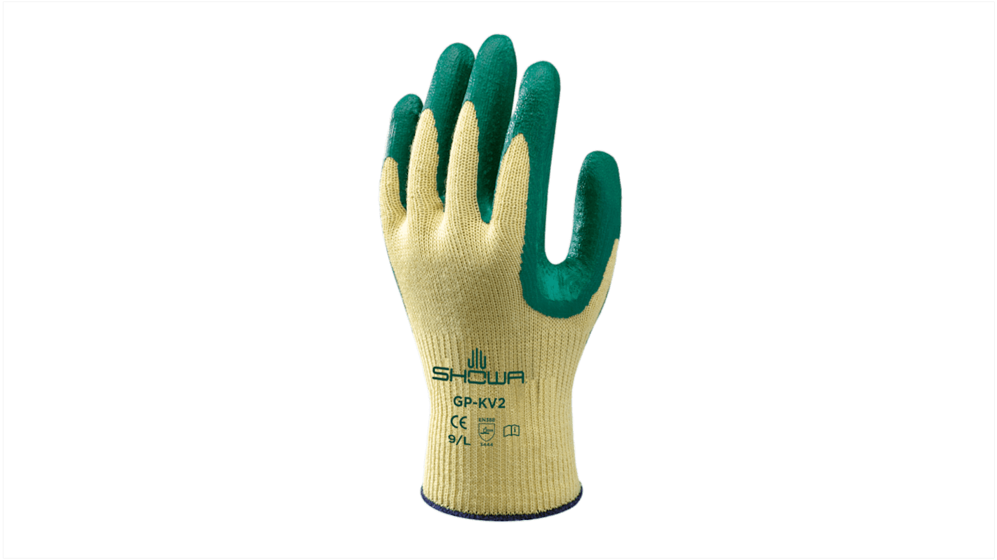 Guantes de trabajo de Kevlar Amarillo Showa serie GP-KV2R, talla 8, con recubrimiento de Nitrilo