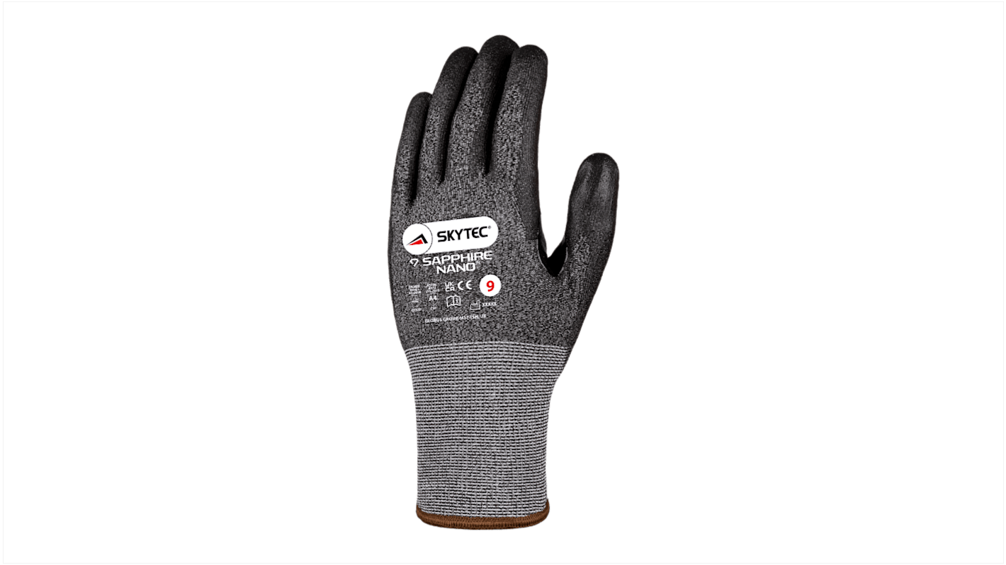 Skytec SAPPHIRE NANO Black Nylon Cut Resistant Work Gloves, Size 9, Polyurethane Coating