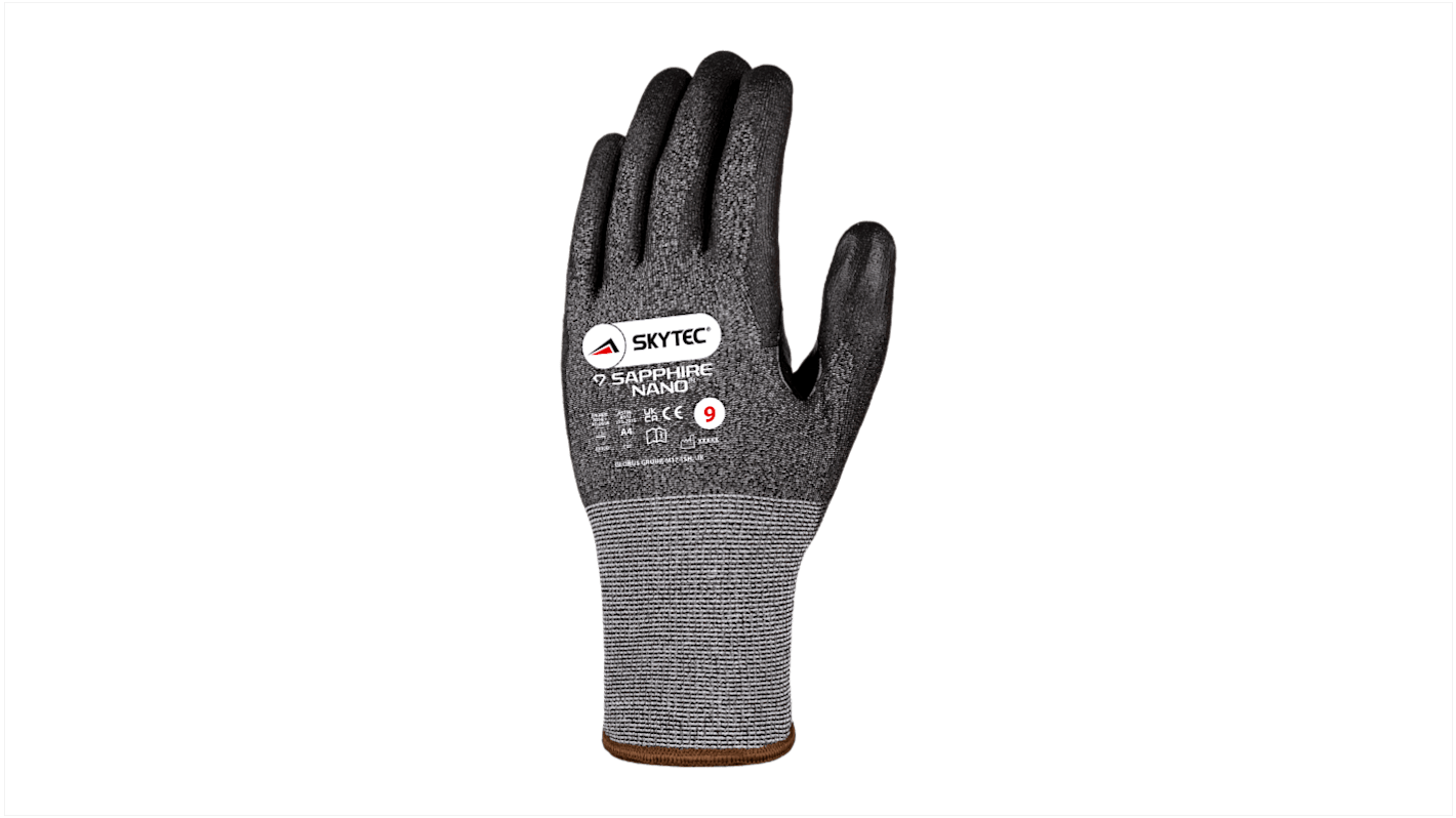 Guantes de trabajo de Nylon Negro Skytec serie SAPPHIRE NANO, talla 9, con recubrimiento de Poliuretano