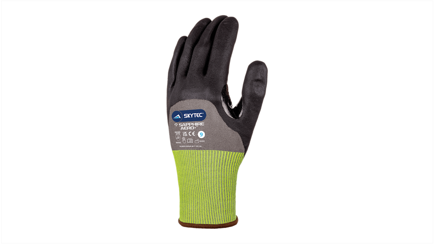 Skytec SAPPHIRE AERO + Black, Grey HPPE Cut Resistant Work Gloves, Size 8, Foam Nitrile Coating