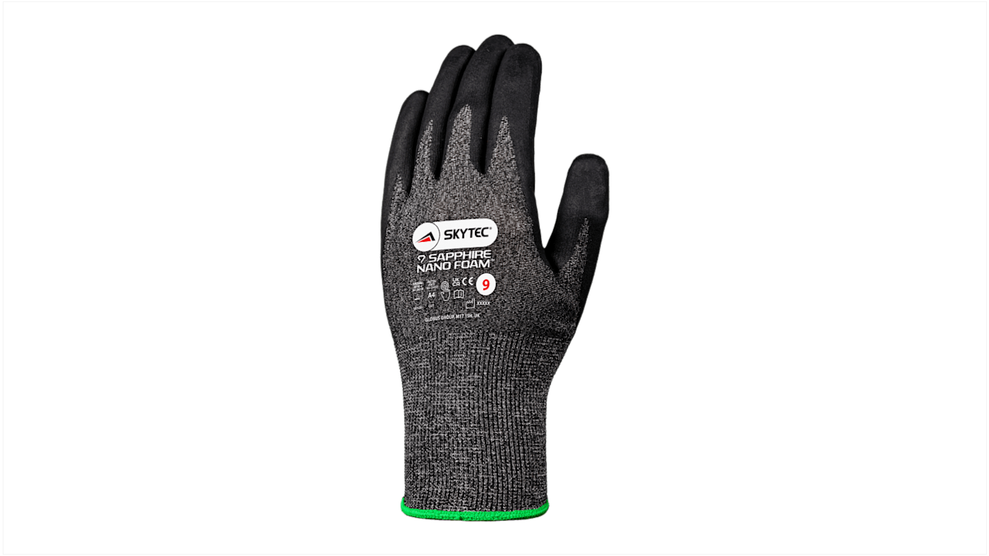 Guantes de trabajo de HPPE Negro Skytec serie SAPPHIRE NANO FOAM, talla 8, con recubrimiento de Espuma de nitrilo