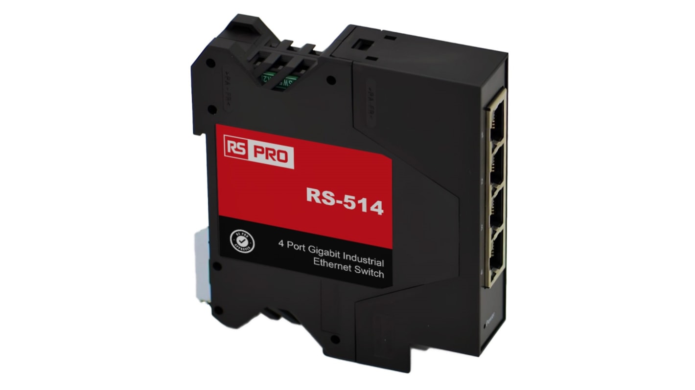 RS PRO Industrial-Ethernet-Switch DIN-Schienenmontage 4-Port Unmanaged 10/100/1000Mbit/s 99mm