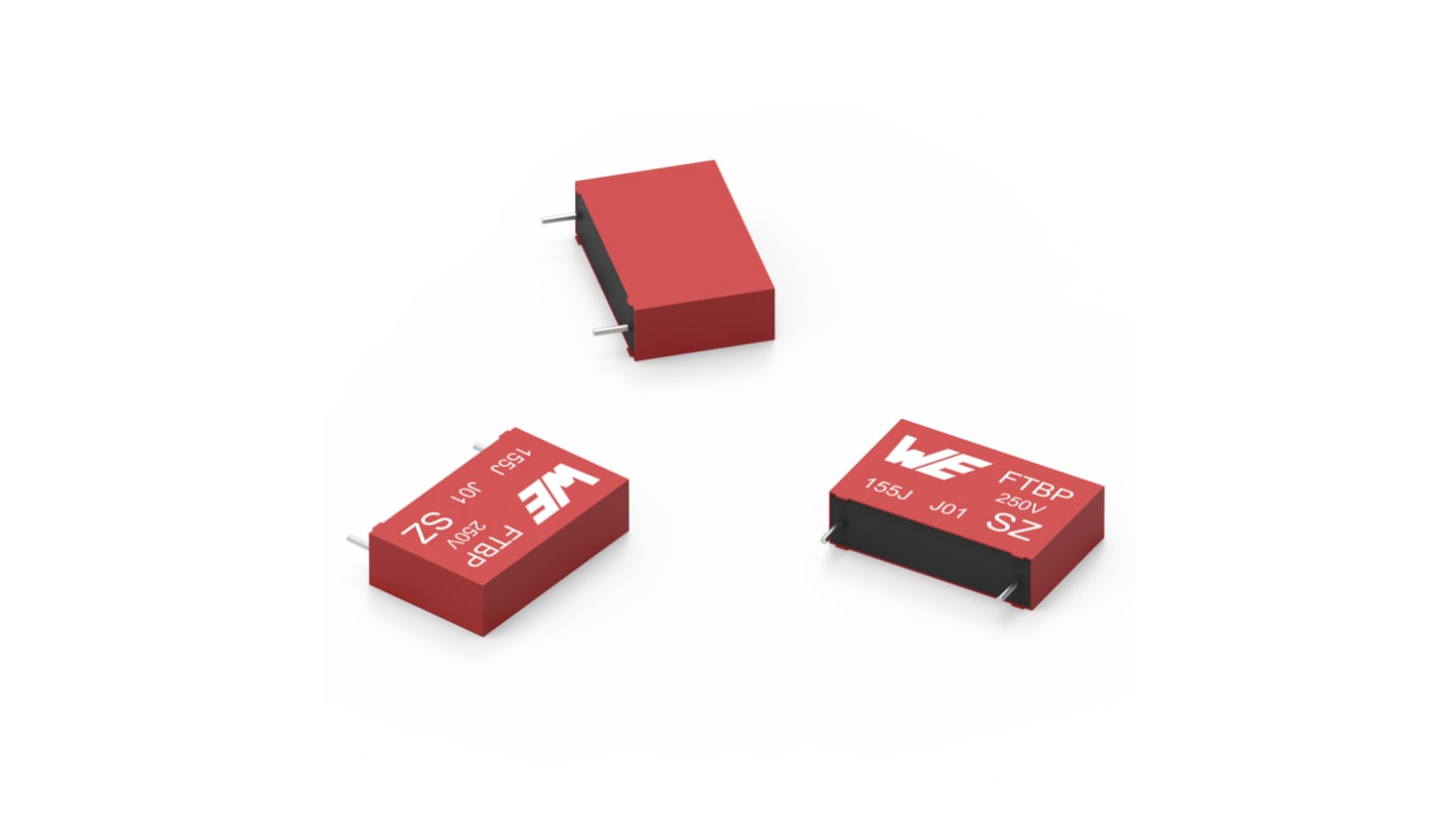 Wurth Elektronik 金属化聚丙烯薄膜电容, 1μF, 400V 直流, 直插安装, ±5%容差, WCAP-FTBP系列