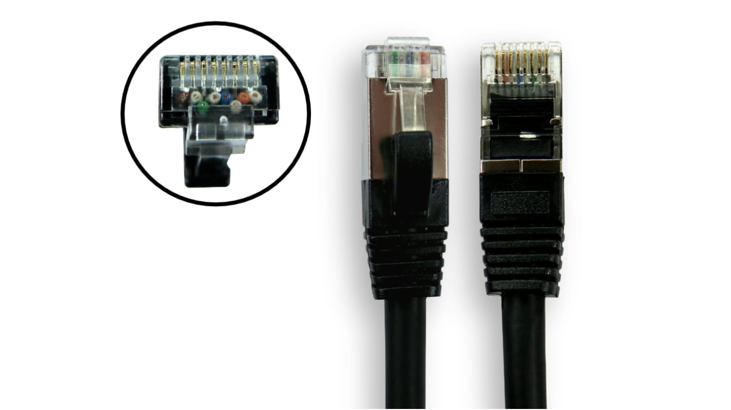 RS PRO Cat8 Straight Male RJ45 to Straight Male RJ45 Cat8 Cable, S/FTP, Black LSZH Sheath, 5m, LSZH