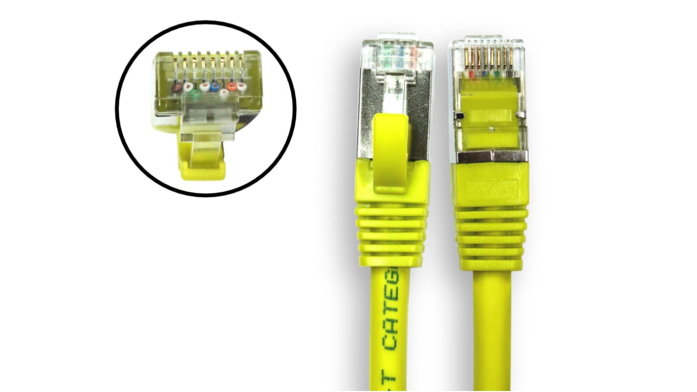 RS PRO, 10m Cat8, Yellow RJ45 to Male RJ45 Male, S/FTP, Terminated LSZH Sheath