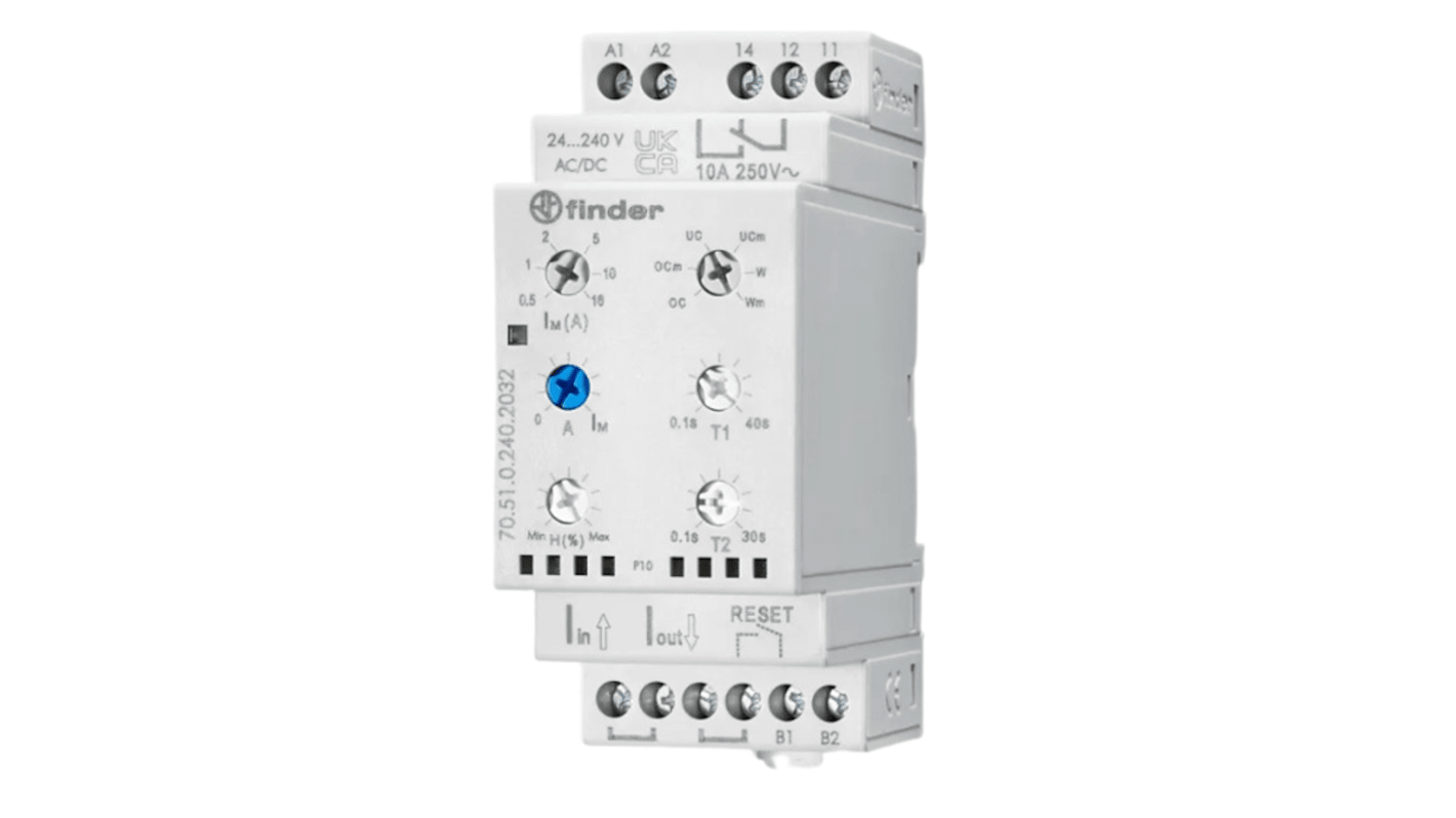 Finder Current NFC Monitoring Relay, Single Phase, SPDT, 0.8 → 1.1V ac/dc, DIN Rail