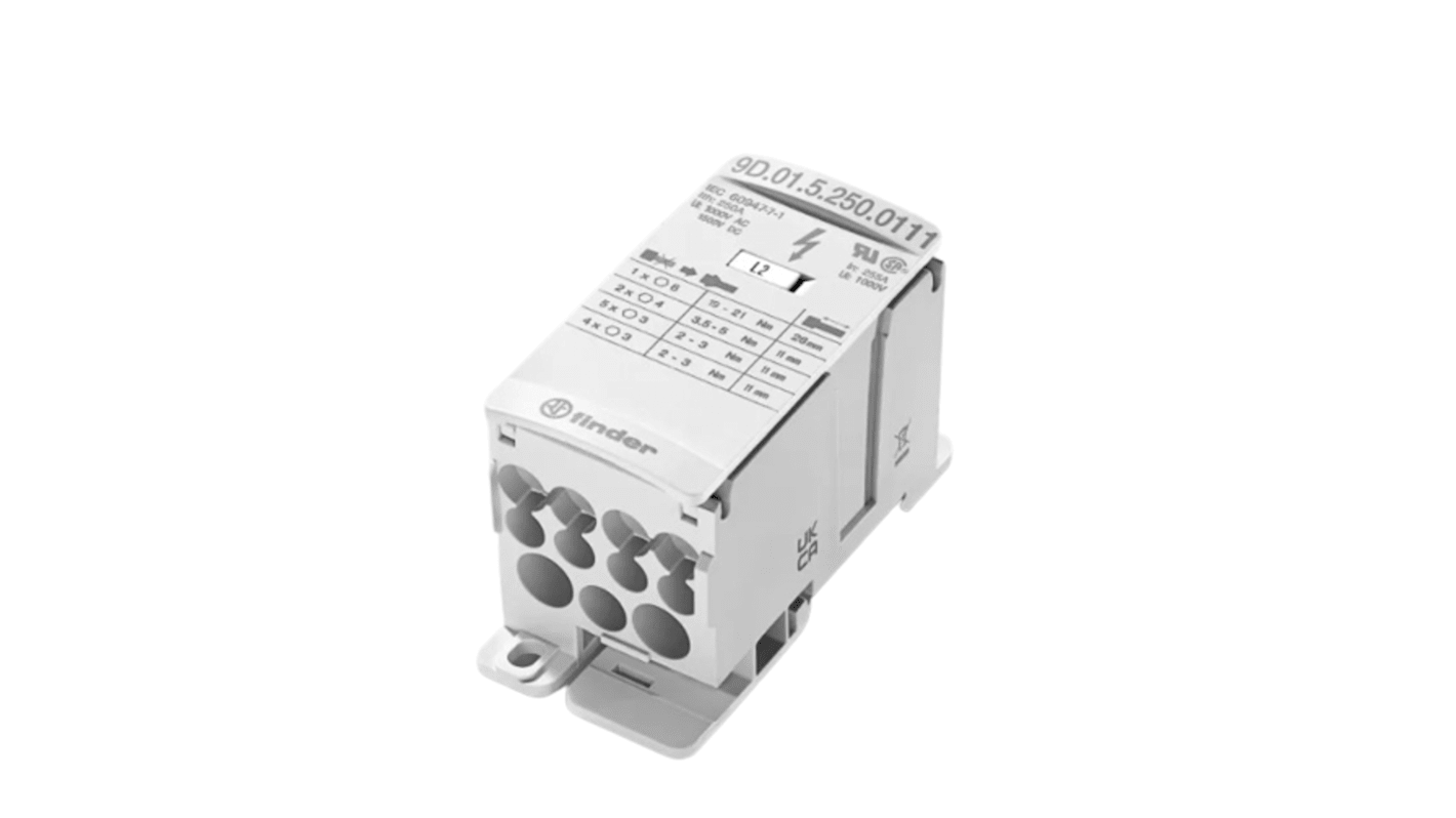 Finder Non-Fused Terminal Block, 7 Way, 16mm², 100kA, 1000/1500 V AC/DC, White