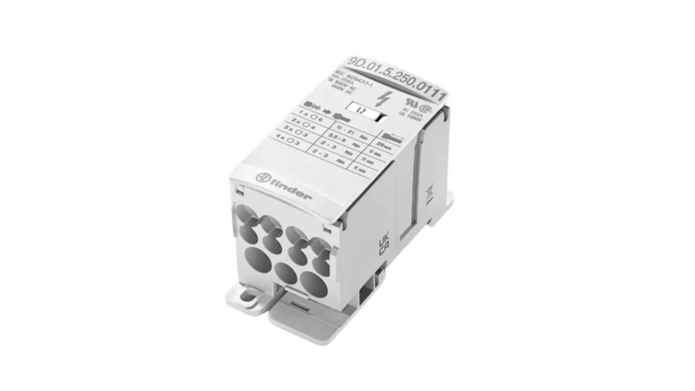 Finder Non-Fused Terminal Block, 12 Way, 120mm², 100kA, 1000/1500 V AC/DC, White