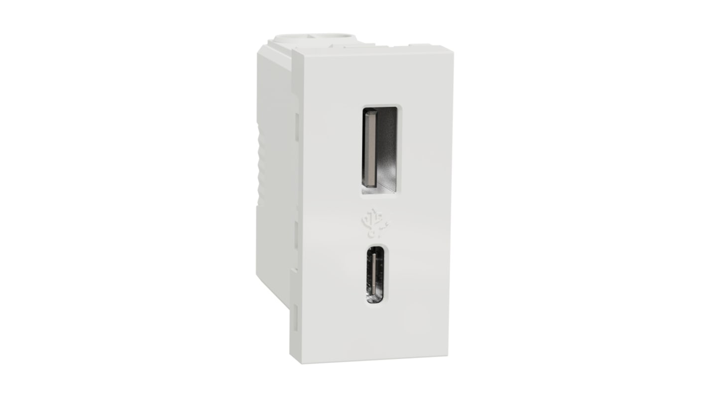 Schneider Electric White 2 Gang USB Socket, 1 A, 2.4 A, USB A, USB C, Indoor Use