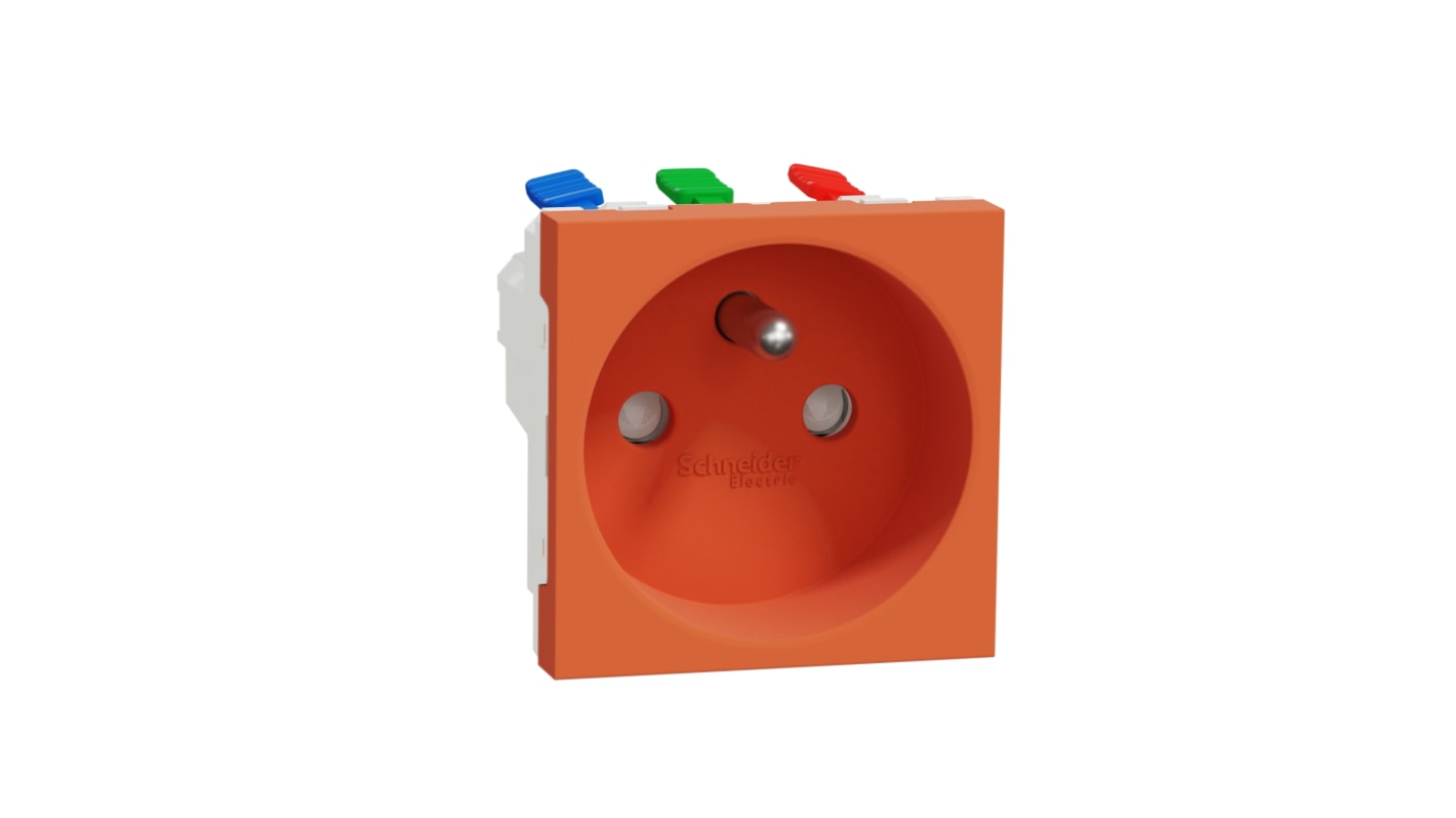 Schneider Electric, New Unica IP4X Orange Flush Mount 2P+E Socket Socket, Rated At 16A, 250 V