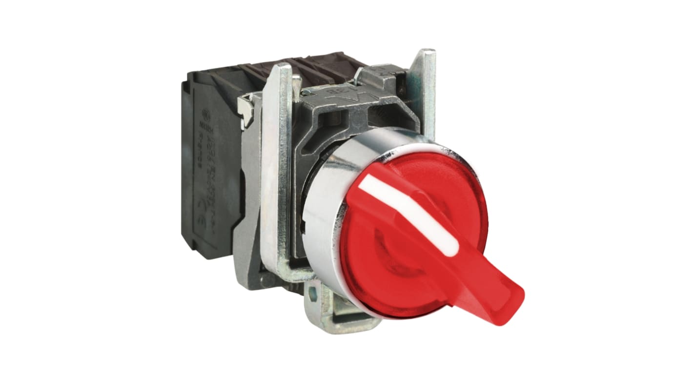 Schneider Electric Handle Selector Switch - (1NO+1NC) 22mm Cutout Diameter, Illuminated 2 Positions