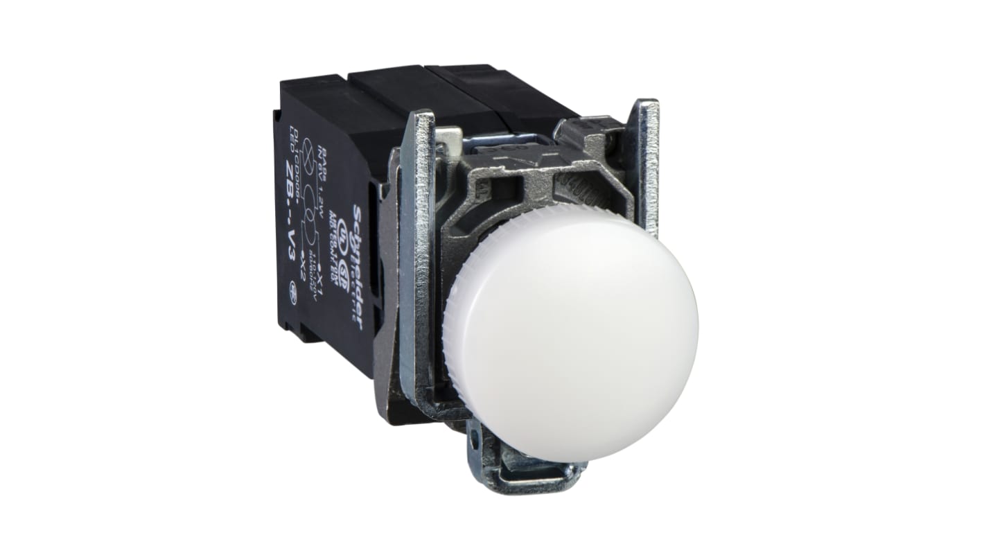 Schneider Electric, XB4, Flush Mount White LED Pilot Light, 22mm Cutout, IP66, IP67, IP69(IP69K), Round, 440 →