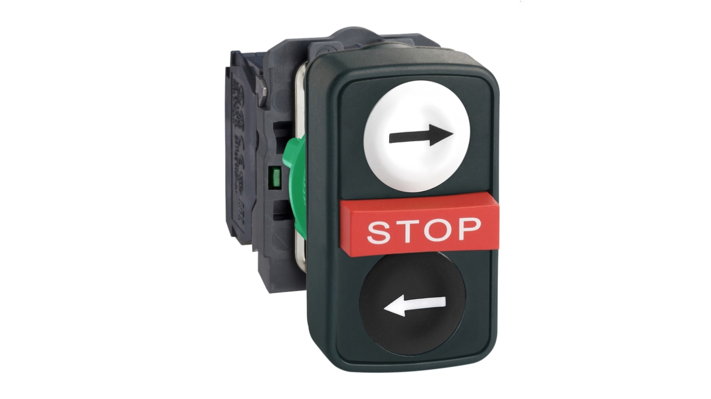 Schneider Electric XB5 Series Push Button, 22mm Cutout, 2NO + 1NC, 600V, IP67, IP69, IP69K