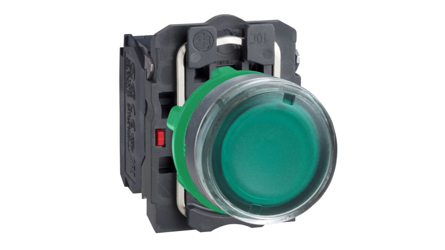 Schneider Electric XB5 Series Illuminated Push Button, 22mm Cutout, 1 NO + 1 NC, 240V, IP66, IP67, IP69