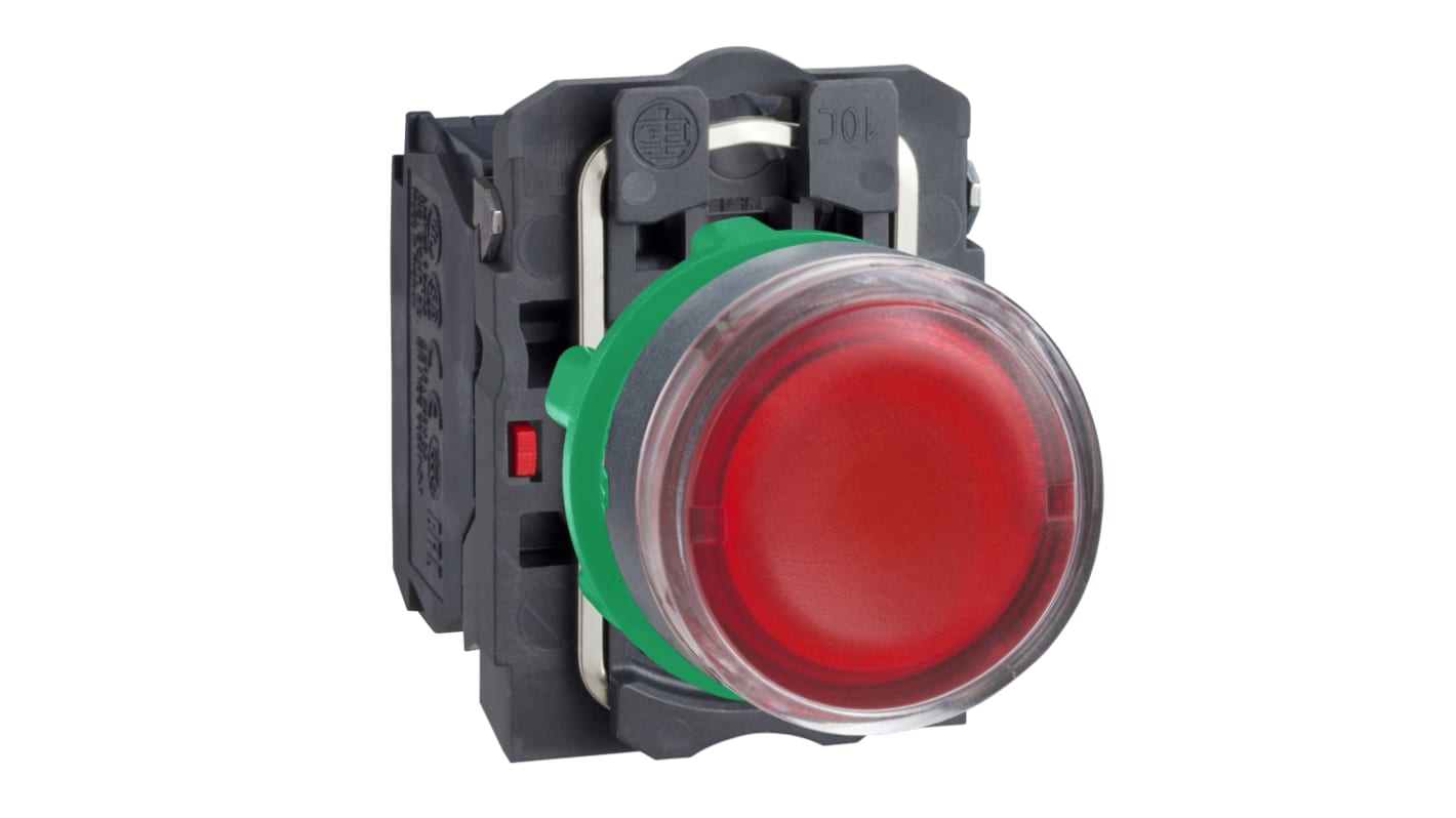 Pulsador Schneider Electric XB5, color de botón Rojo, 1 NA + 1 NC, 240V, IP66, IP67, IP69, iluminado