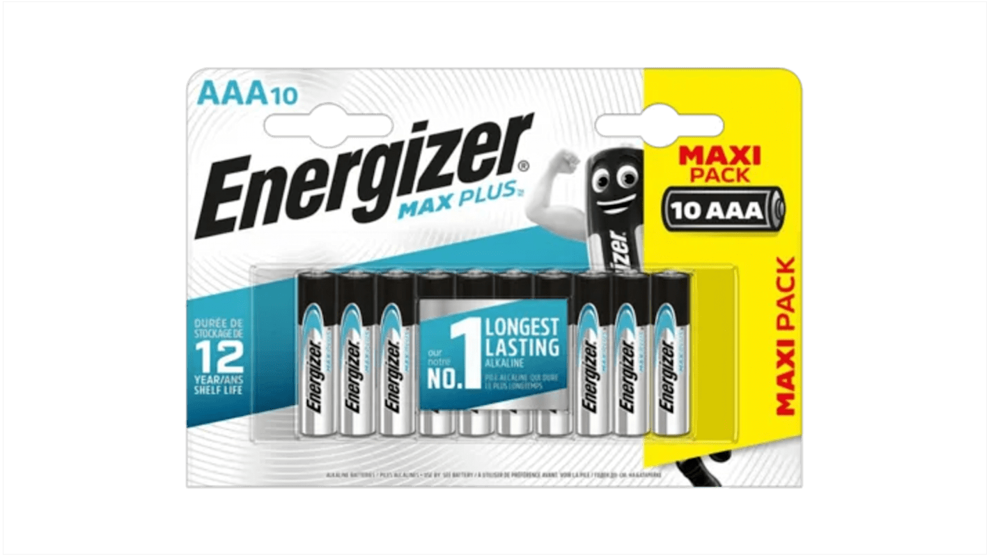 Baterías AAA Alcalina, dióxido de zinc-manganeso, Energizer MAX PLUS, 1.5V, terminación tipo Contacto plano