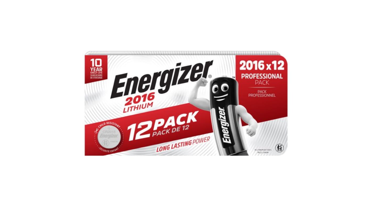 Energizer CR2016 Coin Battery, 3V, 8mm Diameter