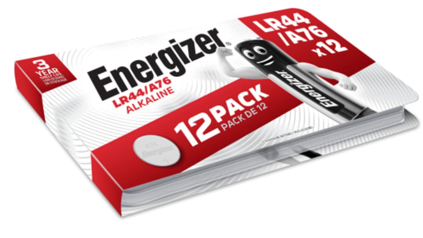 Energizer LR44 Button Batteries, 1.5V, 11.6mm Diameter