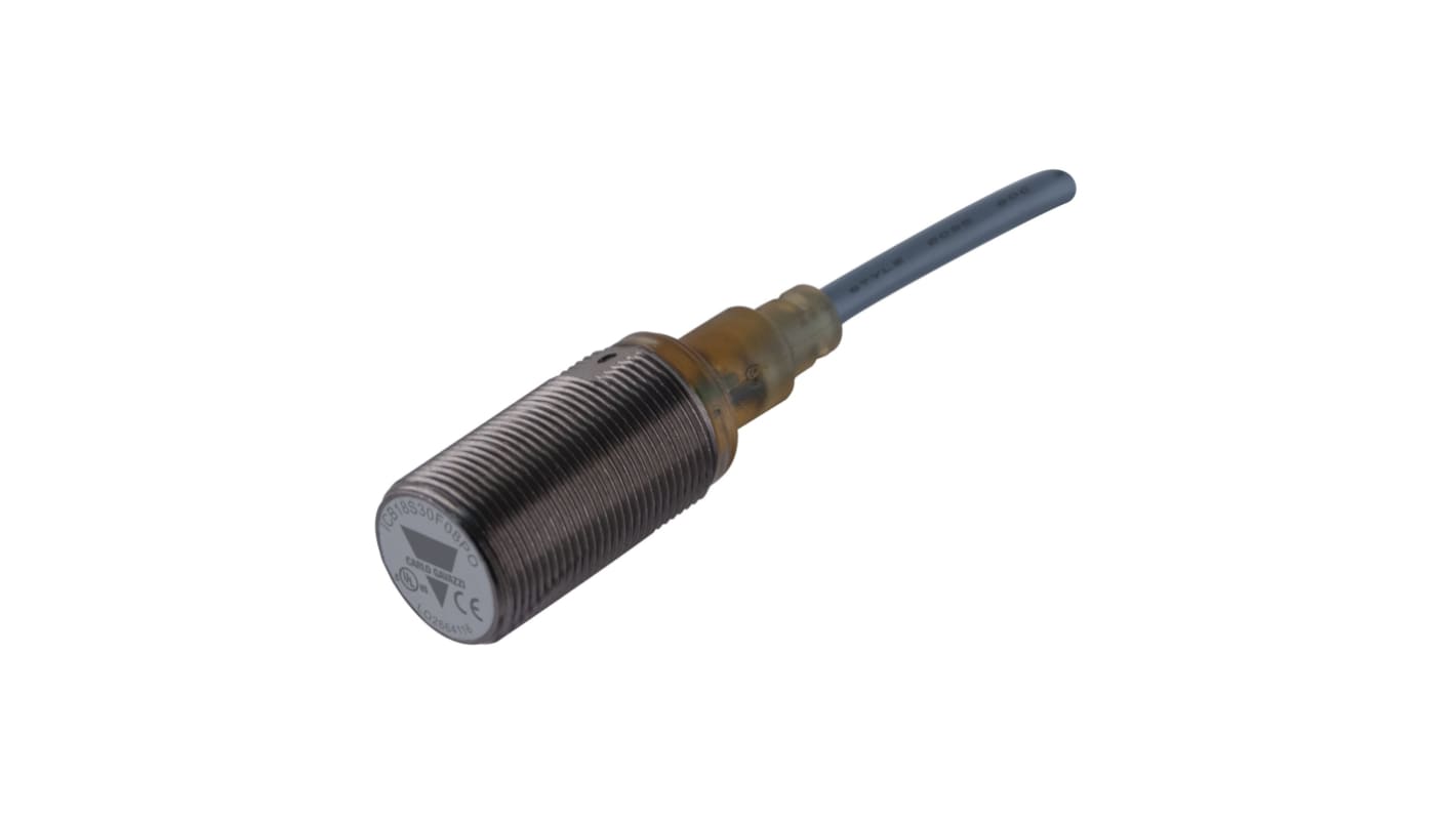 Carlo Gavazzi ICB18 Series Inductive Barrel-Style Inductive Proximity Sensor, M18 x 1, 5 mm Detection, NPN Output, 10