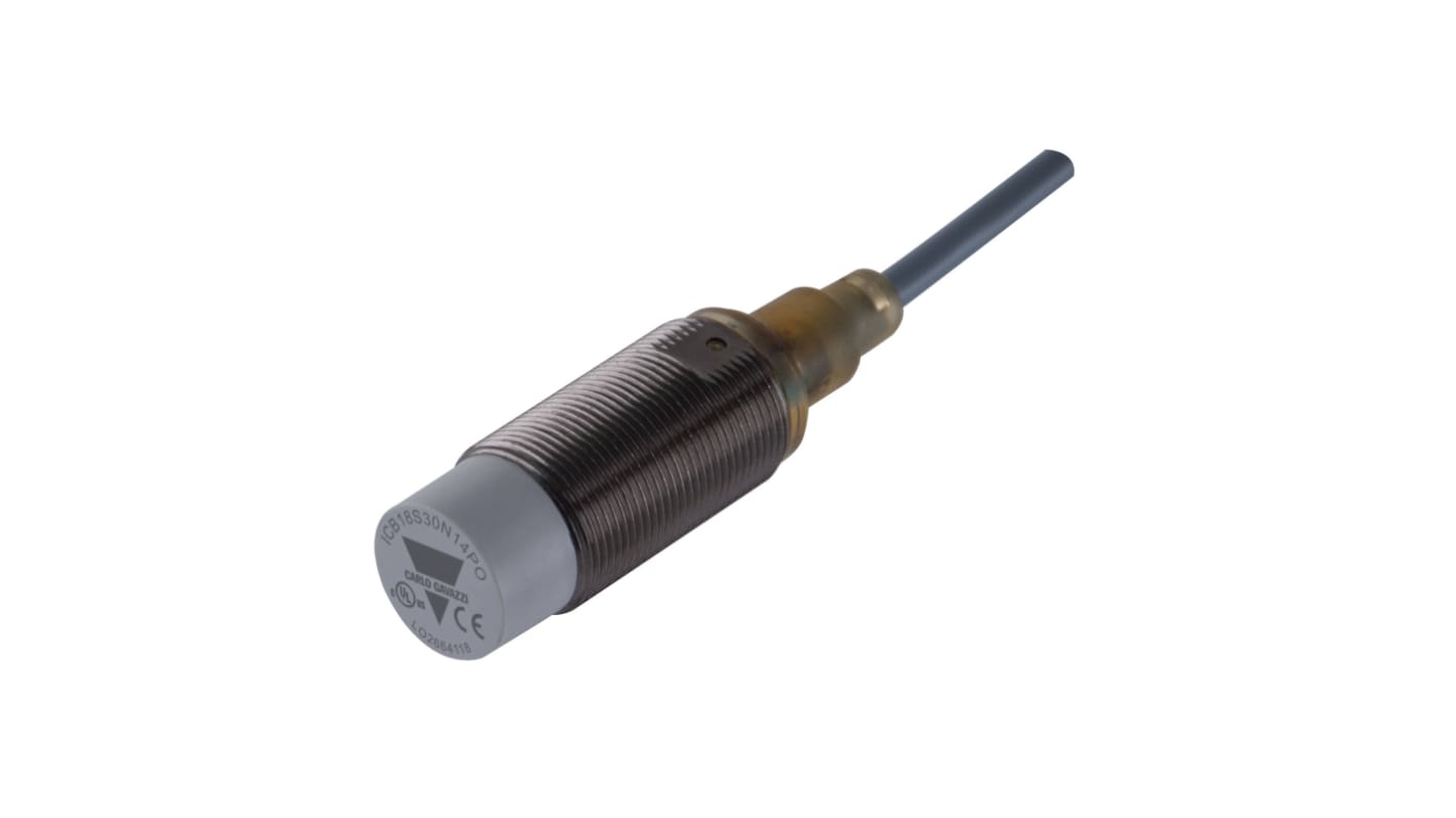 Carlo Gavazzi ICB18 Series Inductive Barrel-Style Inductive Proximity Sensor, M18 x 1, 8 mm Detection, NPN Output, 10