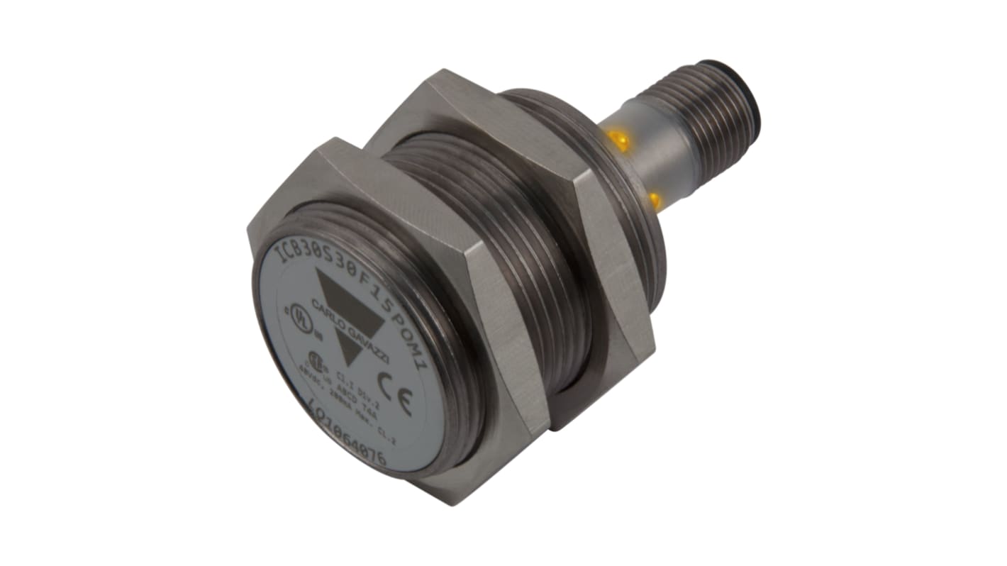 Carlo Gavazzi ICB30 Series Inductive Barrel-Style Inductive Proximity Sensor, M30 x 1.5, 15 mm Detection, PNP Output,