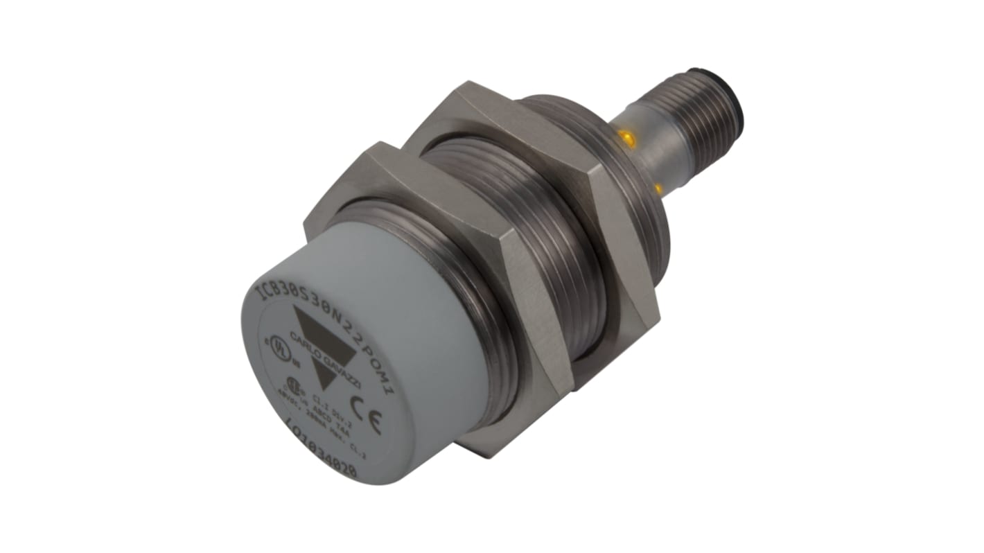 Carlo Gavazzi ICB30 Series Inductive Barrel-Style Inductive Proximity Sensor, M30 x 1.5, 15 mm Detection, PNP Output,