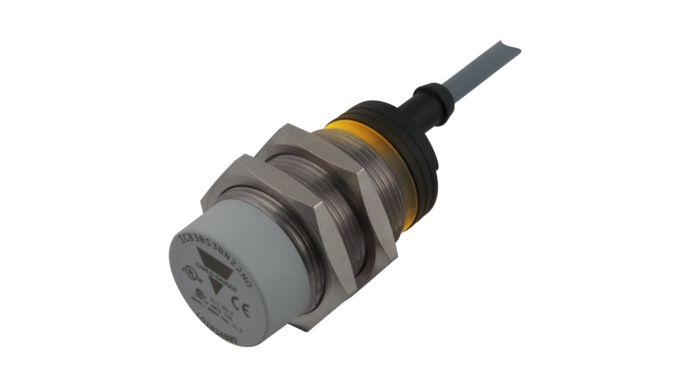 Carlo Gavazzi ICB30 Series Inductive Barrel-Style Inductive Proximity Sensor, M30 x 1.5, 22 mm Detection, PNP Output,