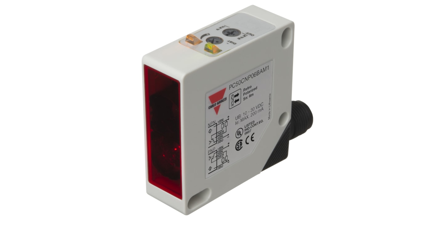 Rs-Online Sensore fotoelettrico Rettangolare Carlo Gavazzi Riflettente retrò polarizzato rilevamento 6000 mm uscita NPN