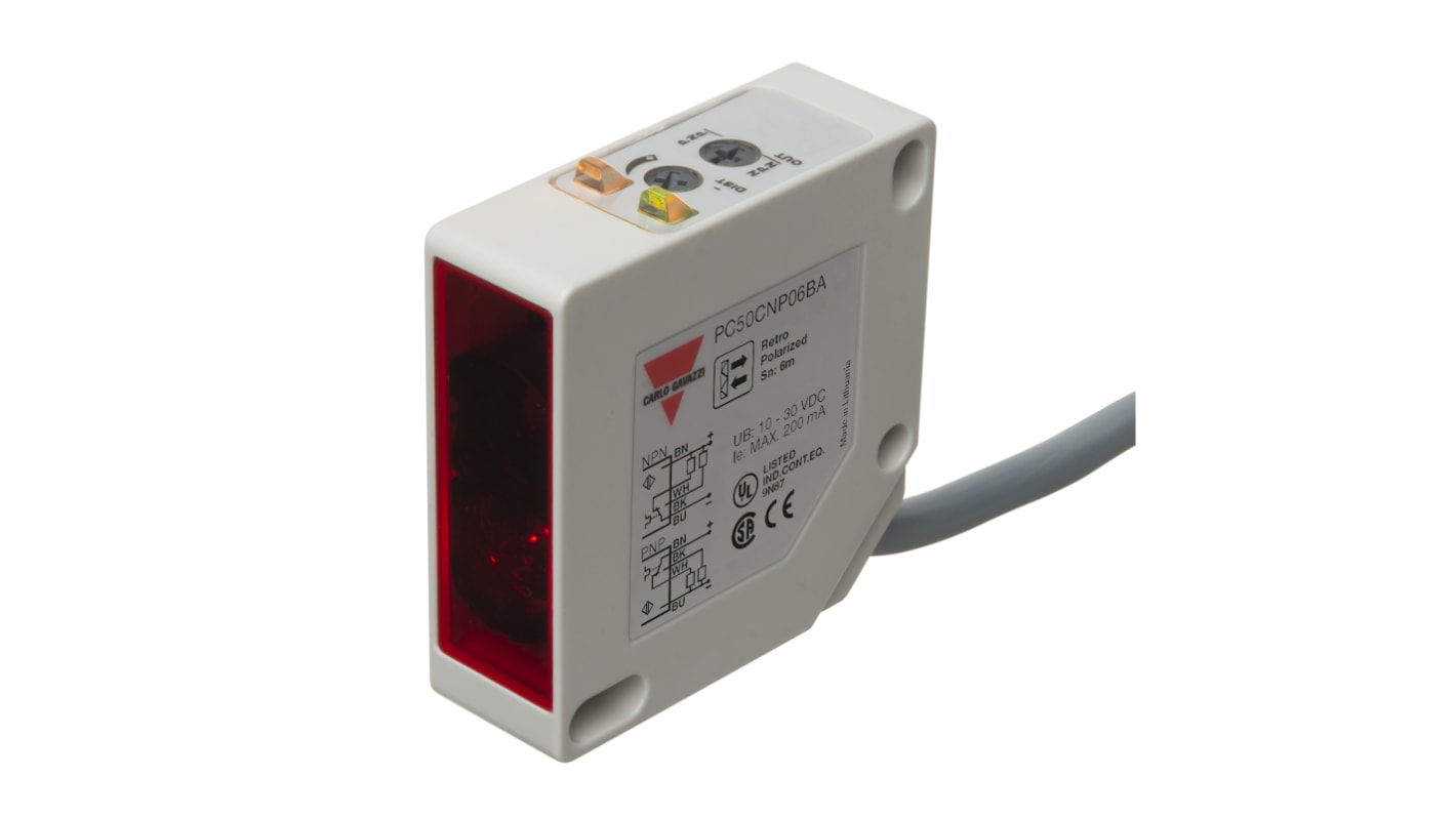 Rs-Online Sensore fotoelettrico Rettangolare Carlo Gavazzi Riflettente retrò polarizzato rilevamento 6000 mm uscita NPN