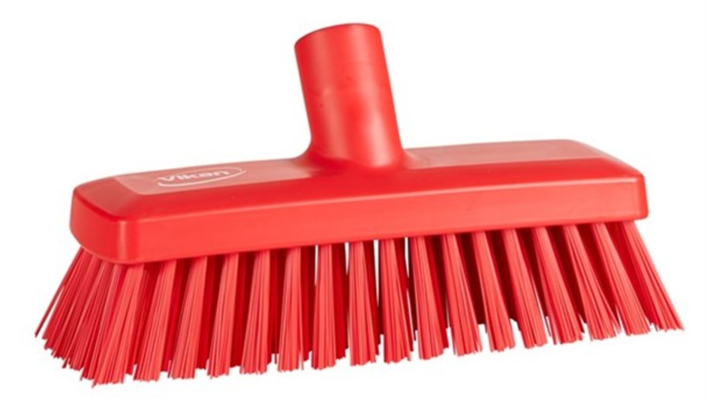 Vikan Broom, Red With Polyester, Polypropylene, Stainless Steel Bristles for  for General Purpose