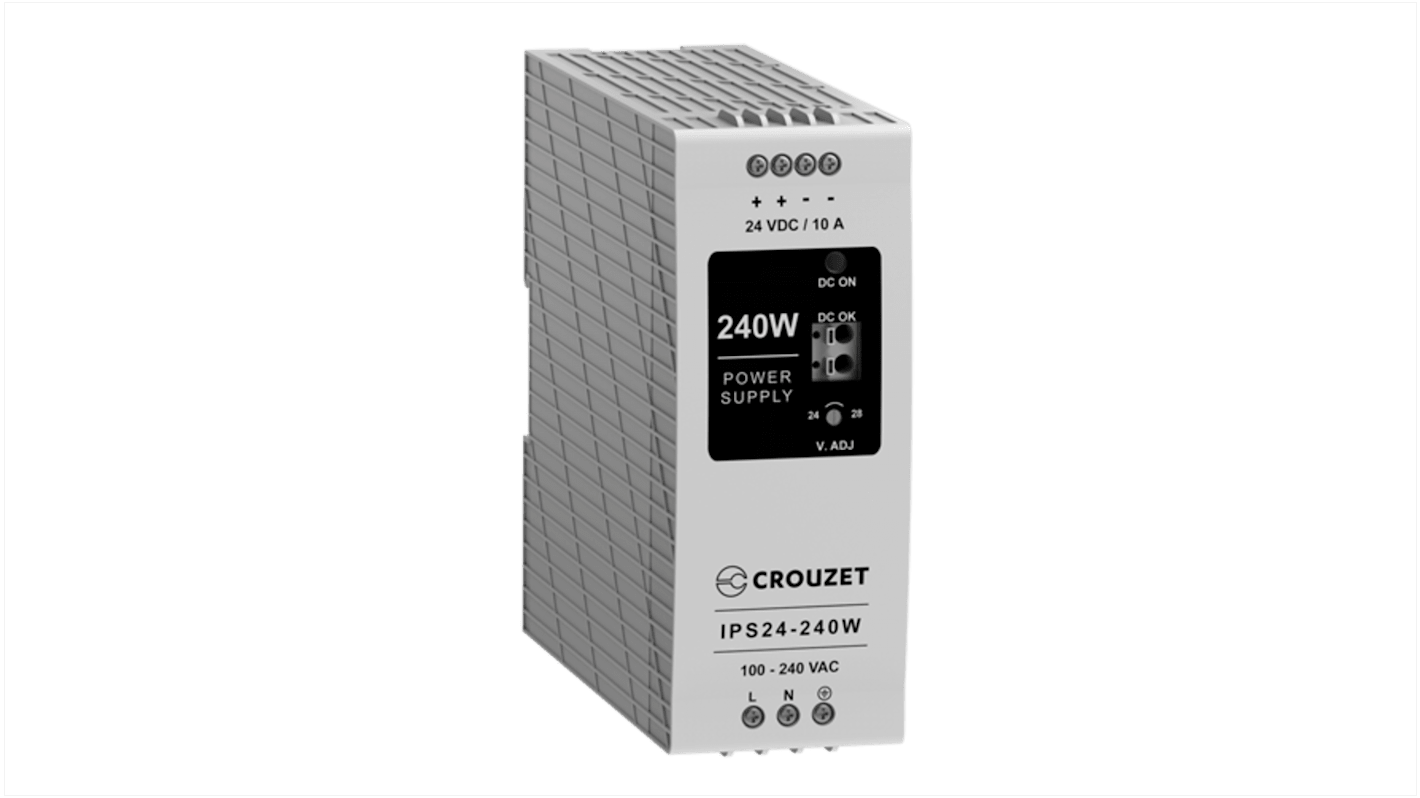 Crouzet 89452 Switched Mode DIN Rail Power Supply, 90 → 264V ac ac Input, 24V dc dc Output, 10A Output, 240W