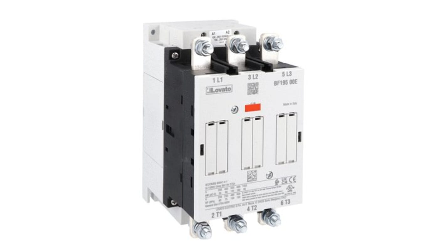 Lovato BF19 BF195 Contactor, 48-130 V ac/dc Coil, 3-Pole, 195 A, 110 kw, 1 kV