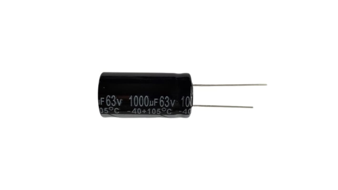 RS PRO 1000μF Aluminium Electrolytic Capacitor 63V dc, Radial, Through Hole