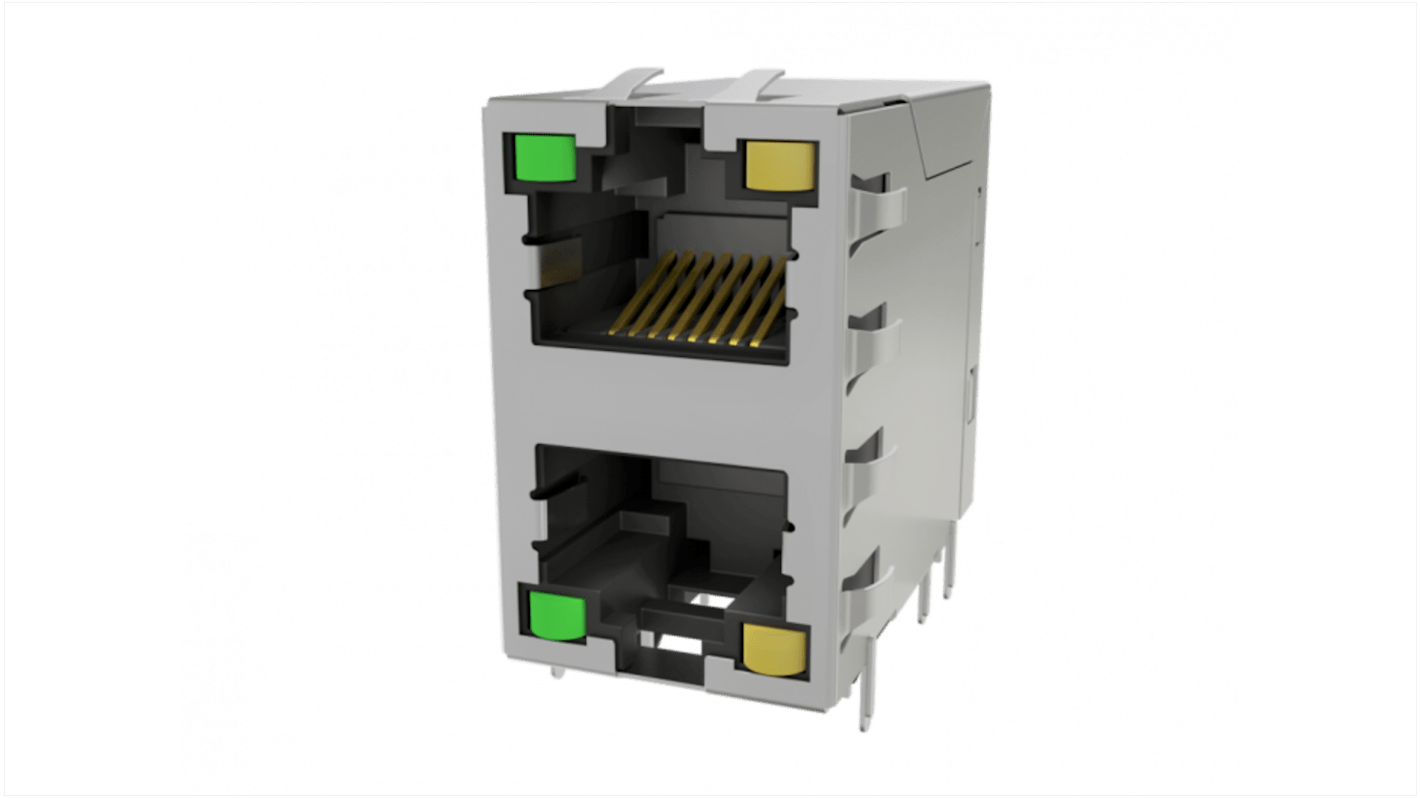 Amphenol Communications Solutions RJE30 Cat.3 Ethernet-Steckverbinder Buchse, 2x1-Port 2-polig Vernickelte