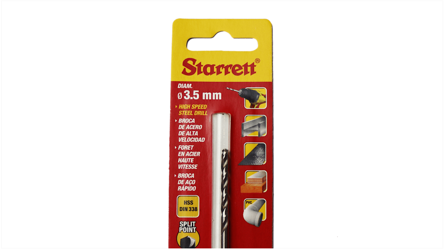 Starrett KBAR HSS Spiralbohrer 3.5mm x 70 mm, Anschliffwinkel 130°