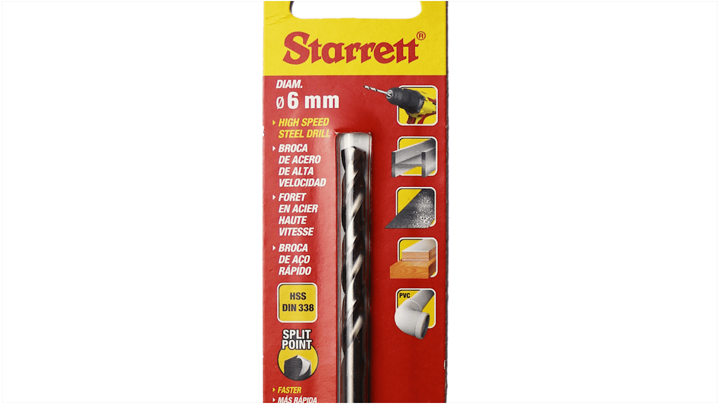 Starrett KBAR Series HSS Twist Drill Bit, 6mm Diameter, 93 mm Overall