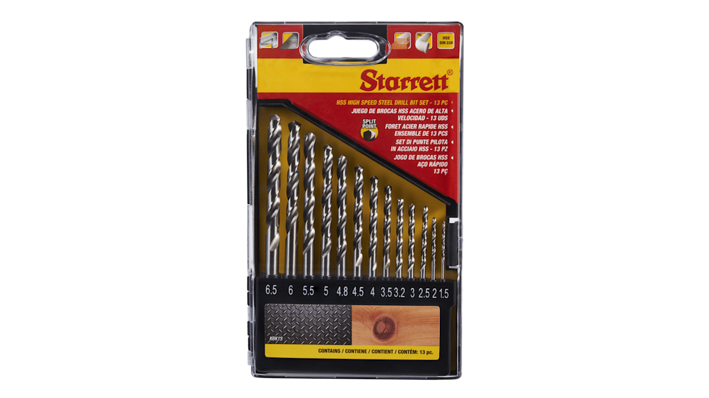 Set punte per trapano Starrett in HSS, Ø da 6.5mm a 1.5mm, 13 pezzi