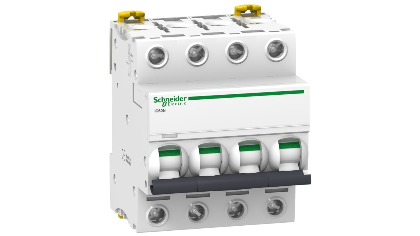 Schneider Electric Acti9 A9F76 MCB, 4P, 32A, 440V AC, 250V DC, 6000 A Breaking Capacity