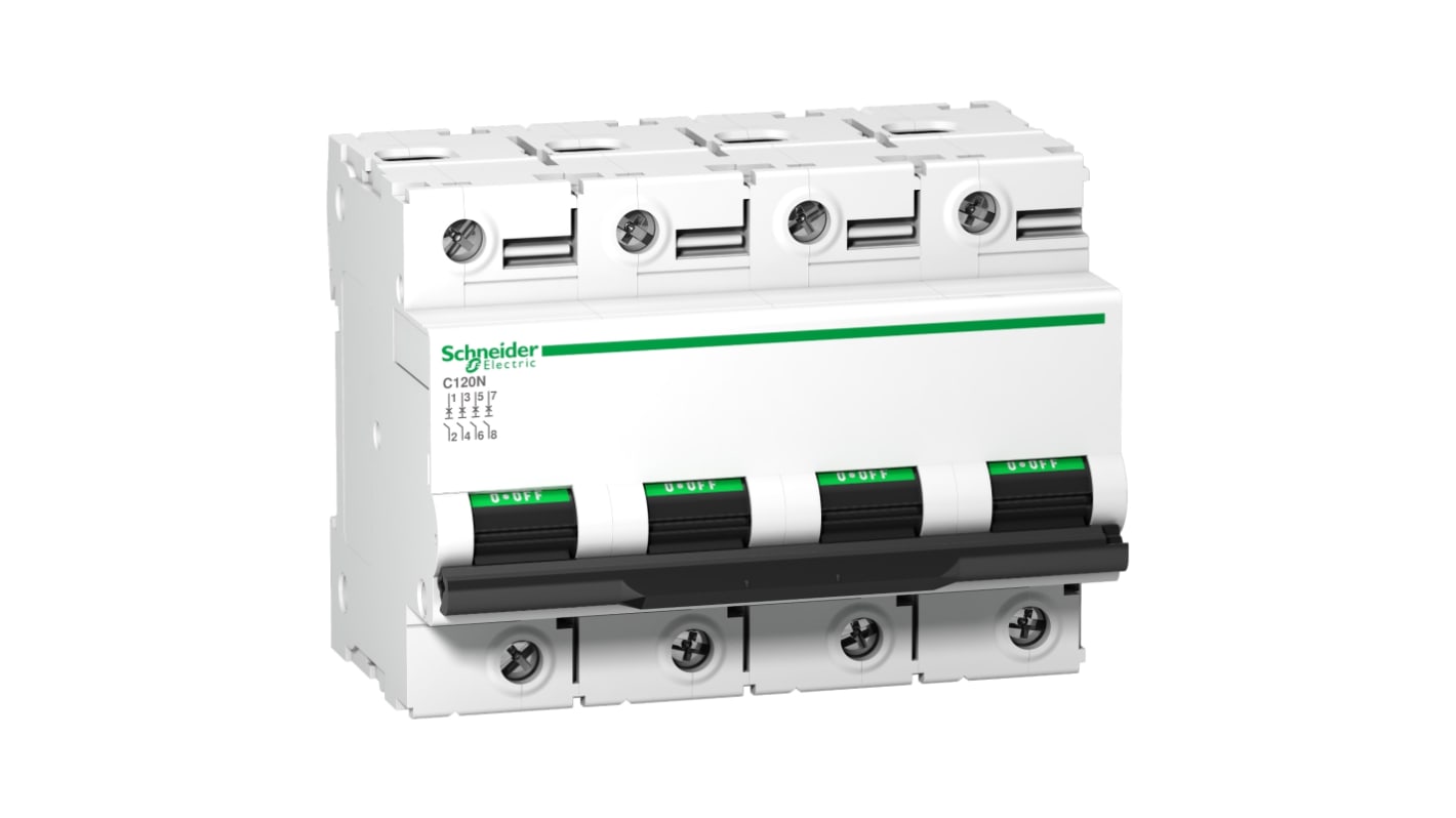 Schneider Electric Acti9 A9N MCB, 4P, 125A, 440V AC, 10000 A Breaking Capacity