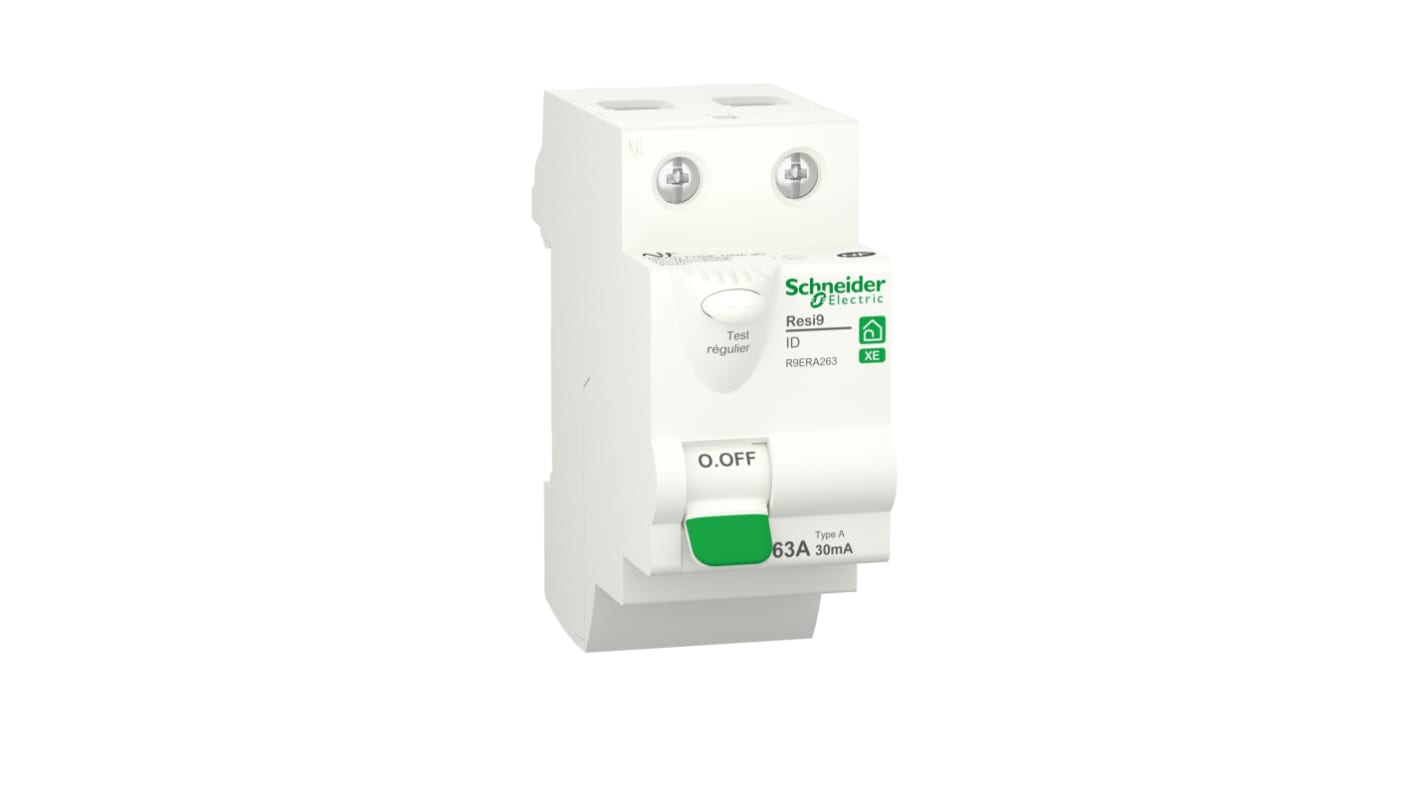 Schneider Electric R9E RCCB, 63A, 2 Pole, 30mA, Type A, 230V