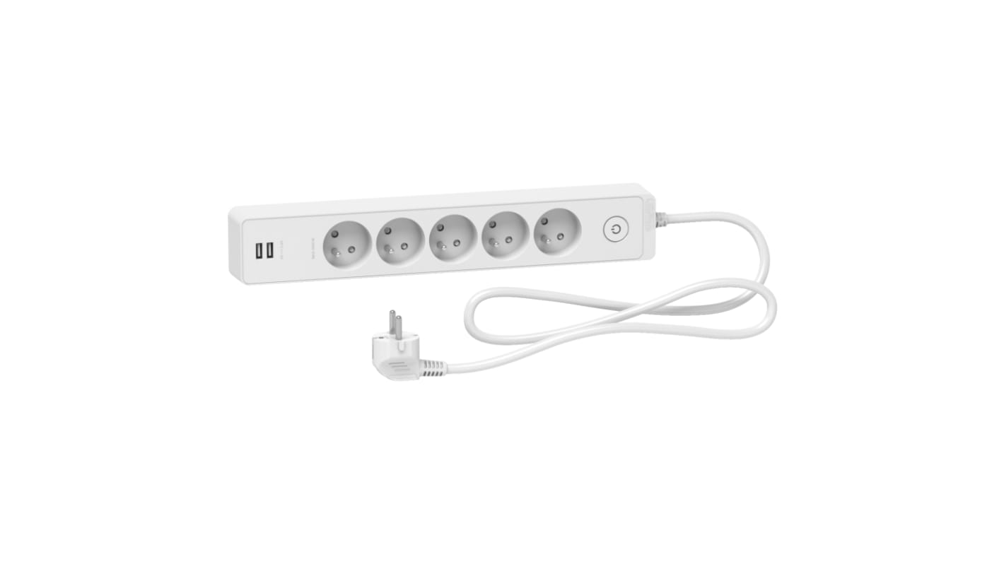 Schneider Electric French 2P 5 Gang Trailing Socket, 1.5m Cable, 16A, 250 V