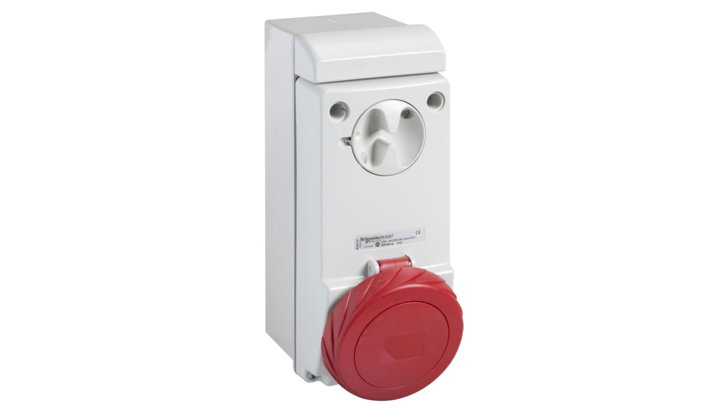 Schneider Electric, Mureva IP65 Grey Wall Mount 3P + N + E Socket Socket, Rated At 63A, 380 → 415 V