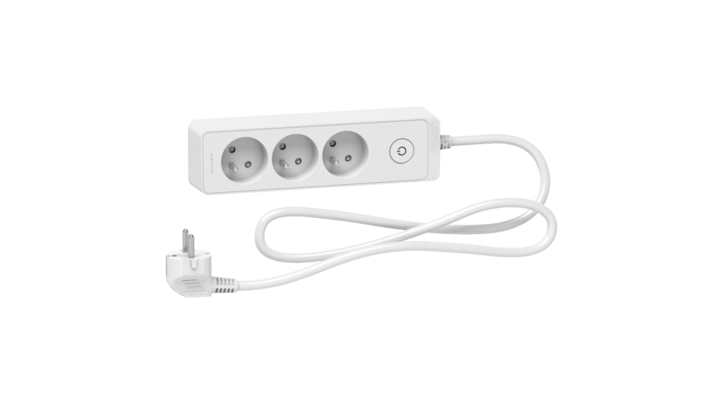 Schneider Electric French 2P 3 Gang Trailing Socket, 1.5m Cable, 16A, 250 V
