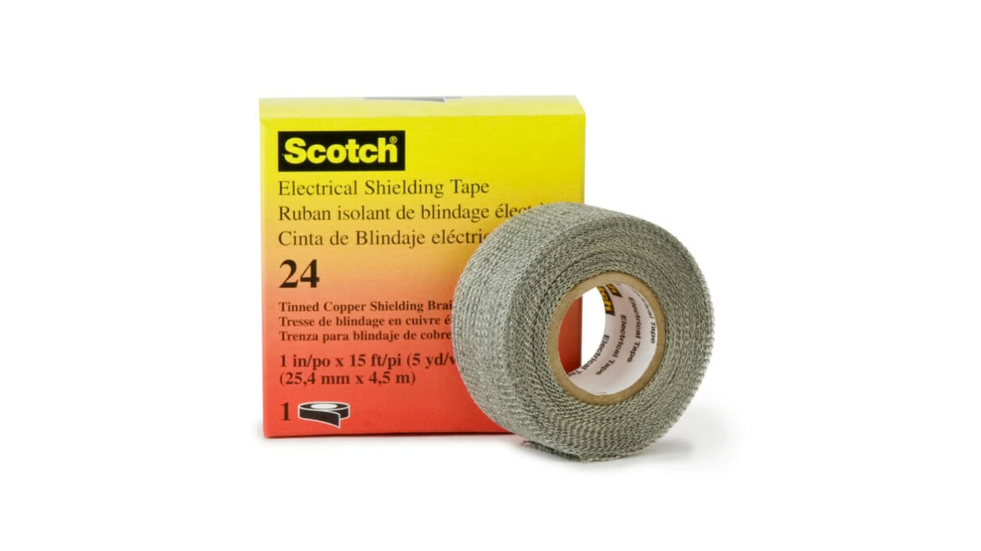 3M Electrical Shielding Tape Silver Tin Plated Copper Electrical Insulation Tape, 25.4mm x 4.6mm