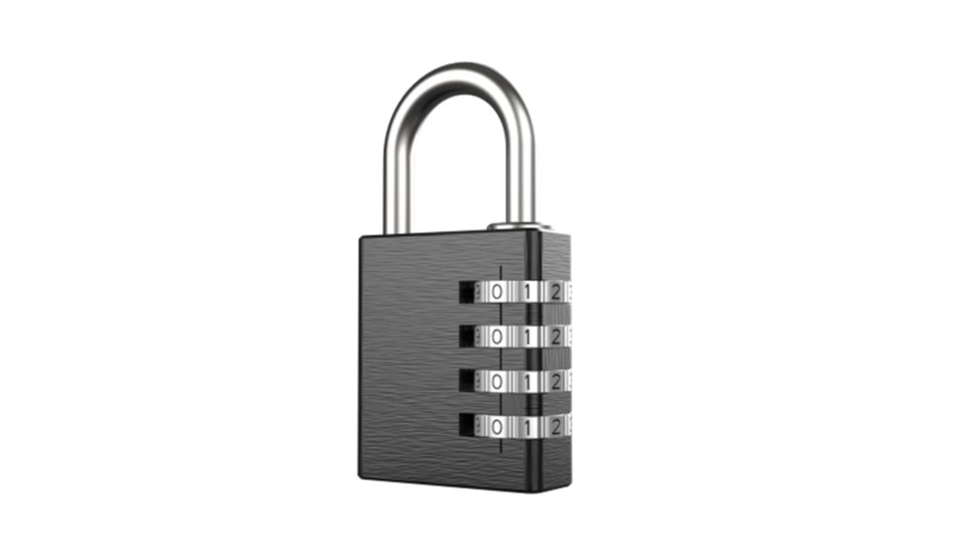 Lucchetto con combinazione RS PRO per uso interno ed esterno, in Alluminio, anello da 6mm, L. 26.4mm, col Nero